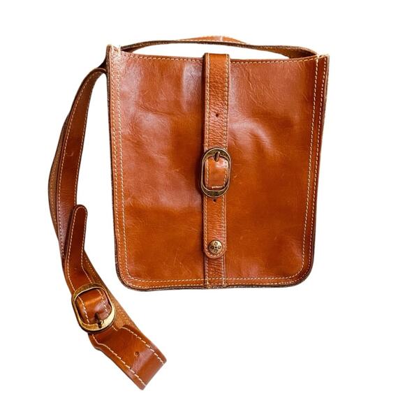 Patricia Nash Heritage Brown Leather Venezia Crossbody Buckle Saddle Bag Pouch - Picture 5 of 9